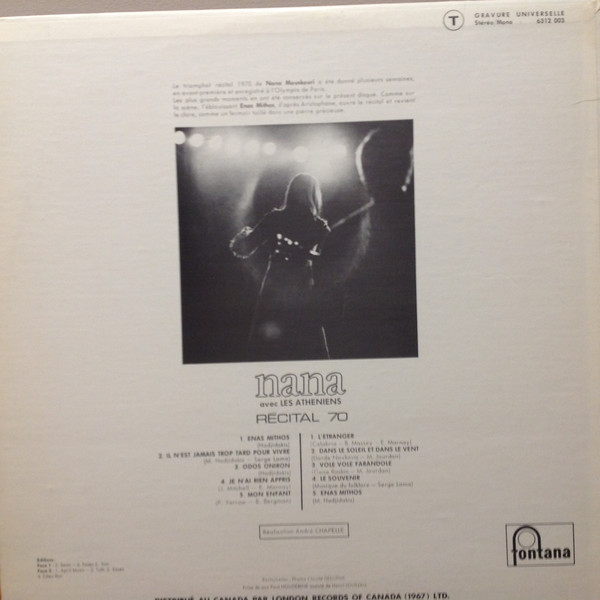 Nana Mouskouri - Récital 70 | Fontana (6312 003) - 2