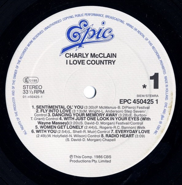 Charly McClain - I Love Country | Epic (EPC 450425 1) - 4 Charly McClain - I Love Country | Epic (EPC 450425 1) - 4