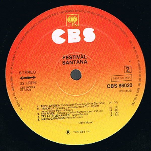 Santana - Festivál | CBS (CBS 86020) - 3