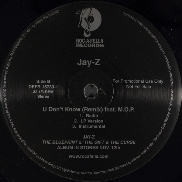 Jay-Z - Hovi Baby / U Don't Know (Remix) | Roc-A-Fella Records (DEFR 15733-1) - 2