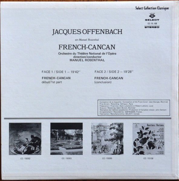 Jacques Offenbach - Orchestre National De L'Opéra De Paris Conductor: Manuel Rosenthal - French-Cancan [Vinyl] | Select (CC-15,108) - 2