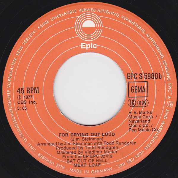 Meat Loaf - You Took The Words Right Out Of My Mouth (Hot Summer Night) | Epic (EPC S 5980) - 4