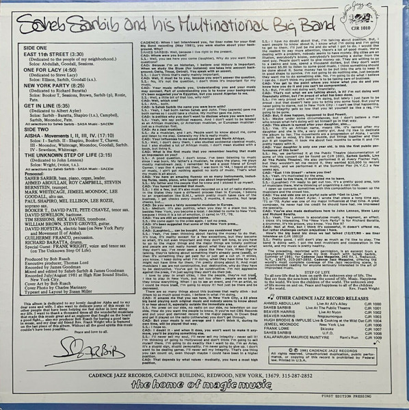 Saheb Sarbib And His Multinational Big Band - Aisha | Cadence Jazz Records (CJR 1010) - 2