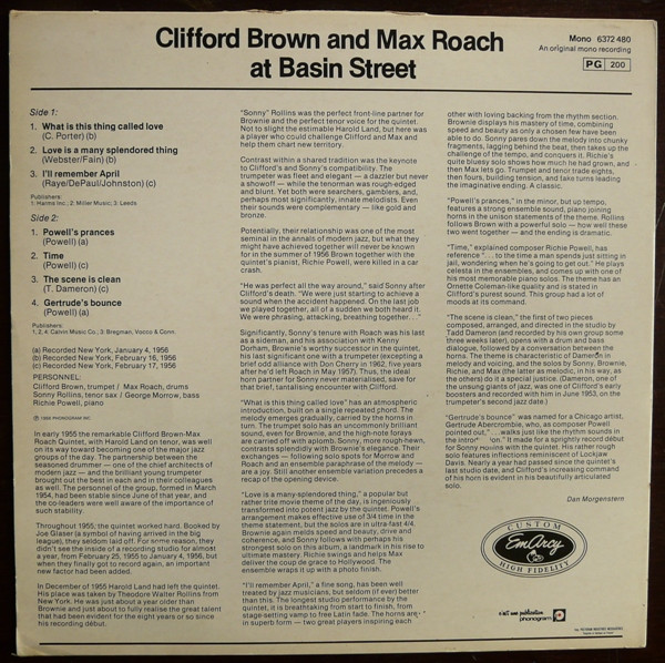 Clifford Brown And Max Roach - At Basin Street | EmArcy (6372 480) - 2