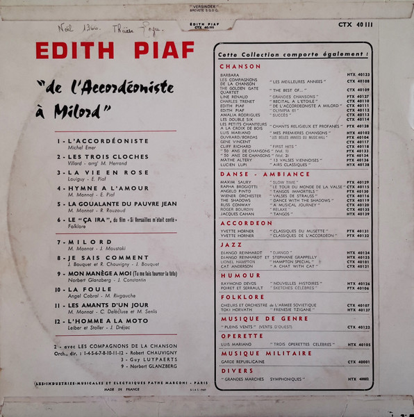 Edith Piaf - De L'Accordéoniste À Milord | Columbia (CTX 40111) - 2 Edith Piaf - De L'Accordéoniste À Milord | Columbia (CTX 40111) - 2