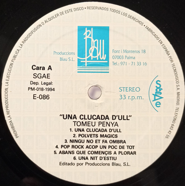 Tomeu Penya - Una Aclucada D'Ull | Blau (BLAU 086) - 3 Tomeu Penya - Una Aclucada D'Ull | Blau (BLAU 086) - 3
