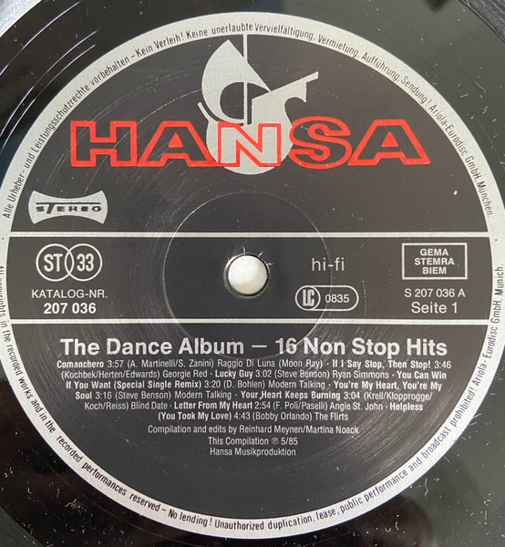 Various - The Dance Album - 16 Non Stop Hits | Hansa (207 036-620) - 3