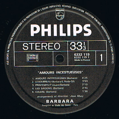 Barbara - Amours Incestueuses | Philips (6332 119) - 3