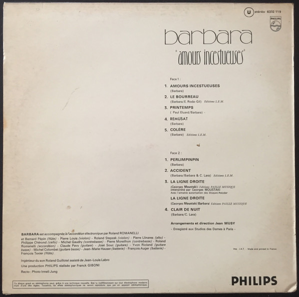 Barbara - Amours Incestueuses | Philips (6332 119) - 2