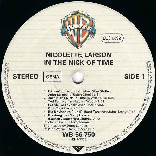 Nicolette Larson - In The Nick Of Time | Warner Bros. Records (WB 56 750) - 3 Nicolette Larson - In The Nick Of Time | Warner Bros. Records (WB 56 750) - 3
