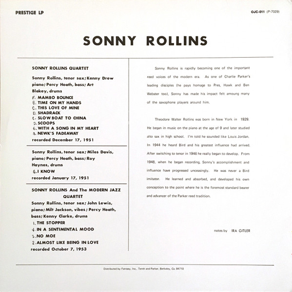 Sonny Rollins With The Modern Jazz Quartet , Art Blakey , Kenny Drew - Sonny Rollins With The Modern Jazz Quartet | Prestige (P-7029) - 2