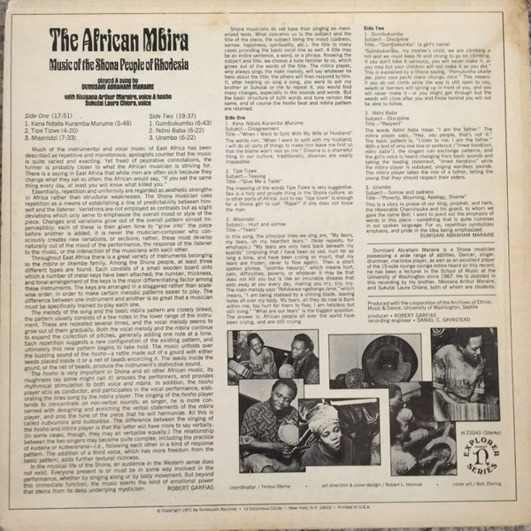 Dumisani Abraham Maraire - The African Mbira - Music Of The Shona People Of Rhodesia | Nonesuch (H-72043) - 2 Dumisani Abraham Maraire - The African Mbira - Music Of The Shona People Of Rhodesia | Nonesuch (H-72043) - 2