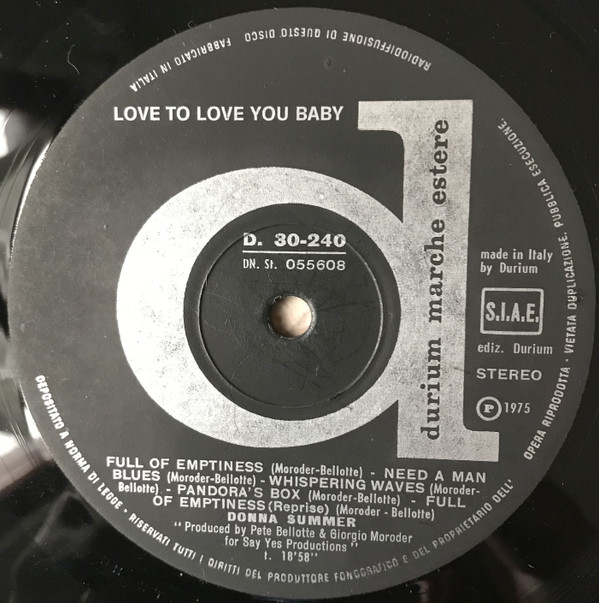 Donna Summer - Love To Love You Baby | Durium (D. 30.240) - 2