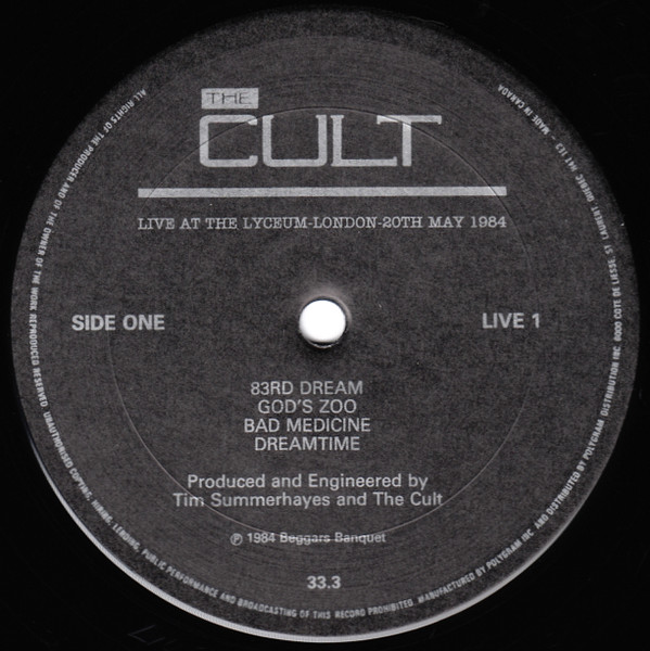 The Cult - Live At The Lyceum - London - 20th May 1984 [Vinyl] | Beggars Banquet (LIVE 1) - 2