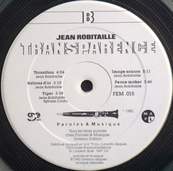 Jean Robitaille - Transparence [Vinyl] | Paroles & Musique (PEM .015) - 4