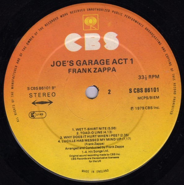 Frank Zappa - Joe's Garage Act I | CBS (S CBS 86101) - 4