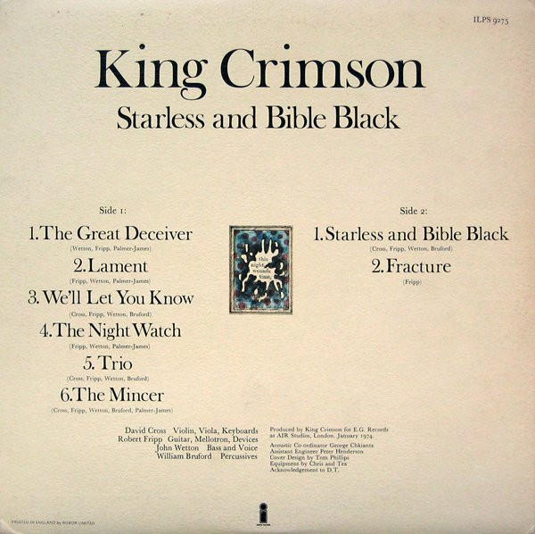 King Crimson - Starless And Bible Black | Island Records (ILPS 9275) - 3