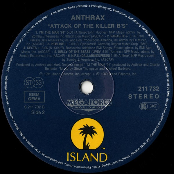 Anthrax - Attack Of The Killer B's | Island Records (211 732) - 4