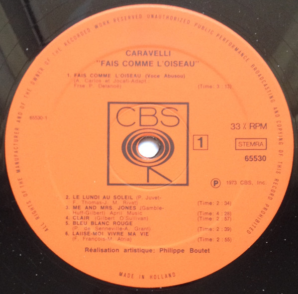 Caravelli - "Fais Comme L'Oiseau" | CBS (65530) - 3 Caravelli - "Fais Comme L'Oiseau" | CBS (65530) - 3