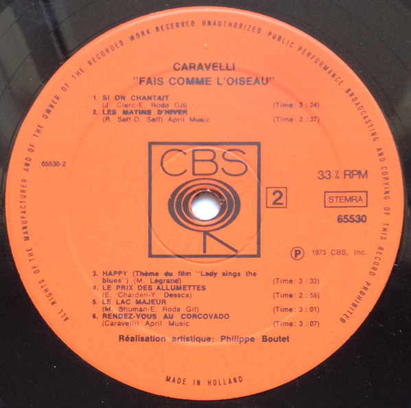 Caravelli - "Fais Comme L'Oiseau" | CBS (65530) - 4 Caravelli - "Fais Comme L'Oiseau" | CBS (65530) - 4