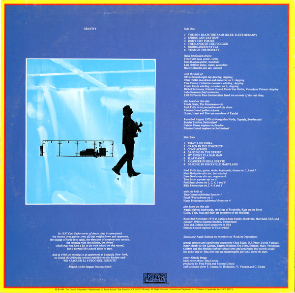 Fred Frith - Gravity | Ralph Records (FF 8057-L) - 2