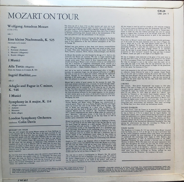 Wolfgang Amadeus Mozart / Various - Mozart On Tour | Philips (CXL25 D88 244 Y) - 2