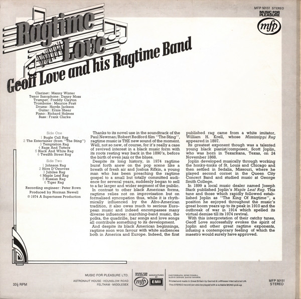 Geoff Love And His Ragtime Band - Ragtime With Love | Music For Pleasure (MFP 50151) - 2