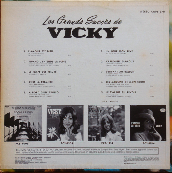 Vicky Leandros - Les Grands Succès De Vicky | RCA Gala (CGPS 370) - 2 Vicky Leandros - Les Grands Succès De Vicky | RCA Gala (CGPS 370) - 2