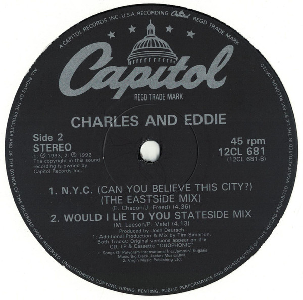 Charles & Eddie - N.Y.C. (Can You Believe This City?) | Capitol Records (12CL 681) - 2 Charles & Eddie - N.Y.C. (Can You Believe This City?) | Capitol Records (12CL 681) - 2