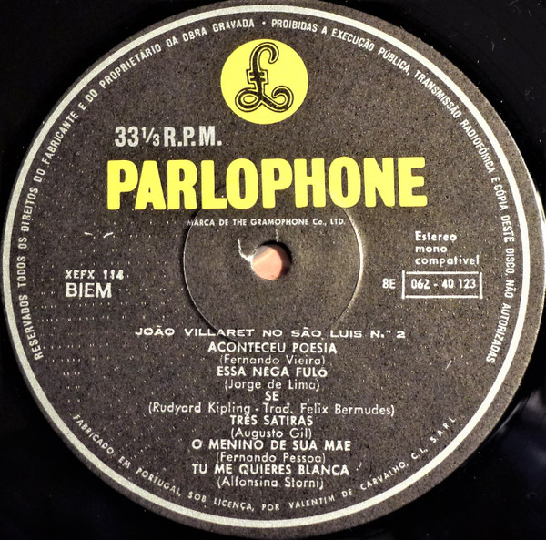 João Villaret - "João Villaret No São Luís," No. 2 | Parlophone (11C 074 40123) - 3 João Villaret - "João Villaret No São Luís," No. 2 | Parlophone (11C 074 40123) - 3