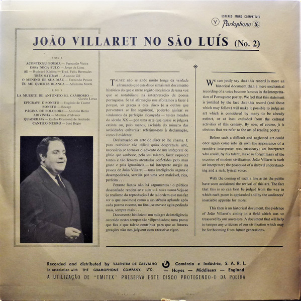 João Villaret - "João Villaret No São Luís," No. 2 | Parlophone (11C 074 40123) - 2 João Villaret - "João Villaret No São Luís," No. 2 | Parlophone (11C 074 40123) - 2
