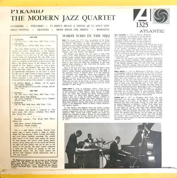 The Modern Jazz Quartet - Pyramid | Atlantic (1325) - 2 The Modern Jazz Quartet - Pyramid | Atlantic (1325) - 2