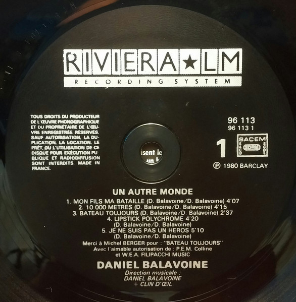Daniel Balavoine - Un Autre Monde | Riviera LM Recording System (96 113) - 3 Daniel Balavoine - Un Autre Monde | Riviera LM Recording System (96 113) - 3