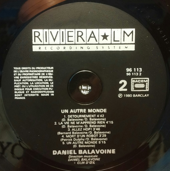 Daniel Balavoine - Un Autre Monde | Riviera LM Recording System (96 113) - 4 Daniel Balavoine - Un Autre Monde | Riviera LM Recording System (96 113) - 4