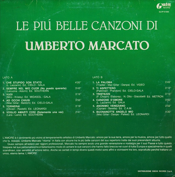 Umberto Marcato - Le Più Belle Canzoni Di Umberto Marcato | Gala Records (GLPP 81000) - 2 Umberto Marcato - Le Più Belle Canzoni Di Umberto Marcato | Gala Records (GLPP 81000) - 2