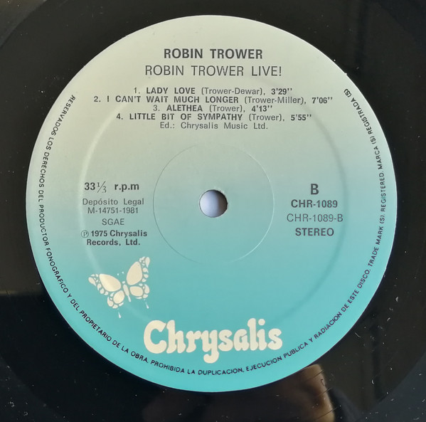 Robin Trower - Robin Trower Live! | Chrysalis (CHR-1089) - 4