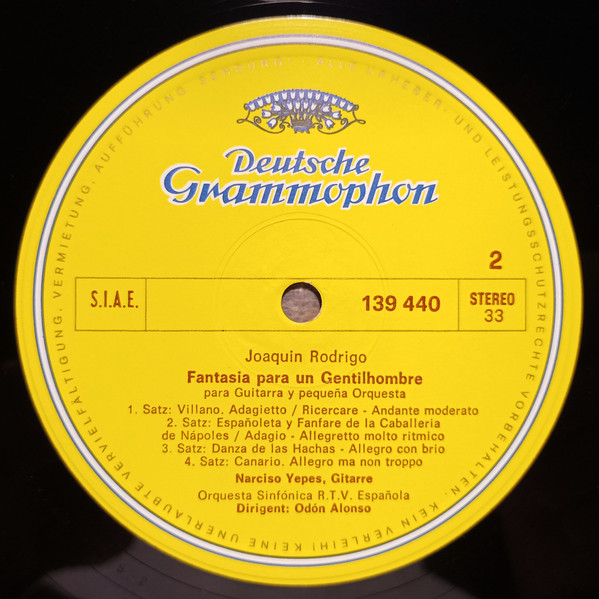 Joaquín Rodrigo – Narciso Yepes , Orquesta Sinfónica De RTVE , Odón Alonso - Concierto De Aranjuez / Fantasia Para Un Gentilhombre | Deutsche Grammophon (139 440) - 3