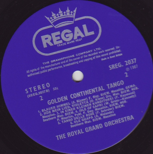 The Royal Grand Orchestra - Golden Continental Tango | Regal (SREG 2037) - 4