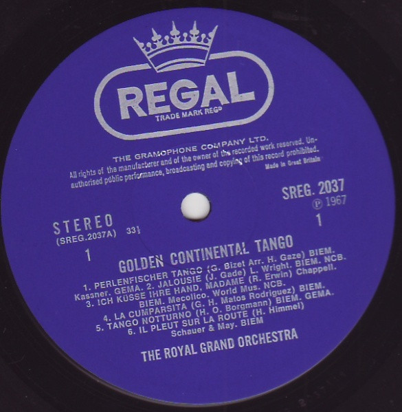 The Royal Grand Orchestra - Golden Continental Tango | Regal (SREG 2037) - 3