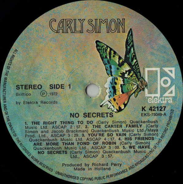 Carly Simon - No Secrets | Elektra (K42127) - 3 Carly Simon - No Secrets | Elektra (K42127) - 3