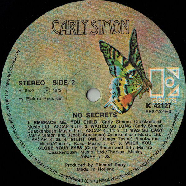 Carly Simon - No Secrets | Elektra (K42127) - 4 Carly Simon - No Secrets | Elektra (K42127) - 4