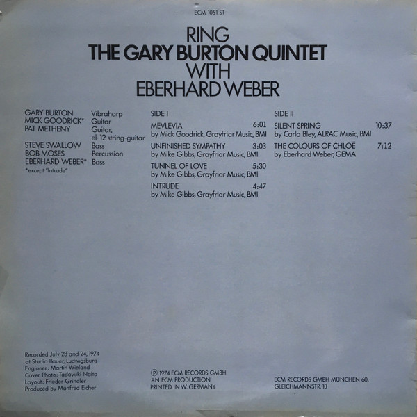 Gary Burton Quintet With Eberhard Weber - Ring [Vinyl] | ECM Records (ECM 1051 ST) - 2