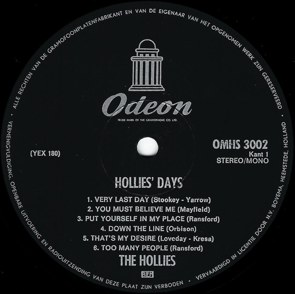 The Hollies - Hollies' Days | Parlophone Odeon (OMHS 3002) - 4