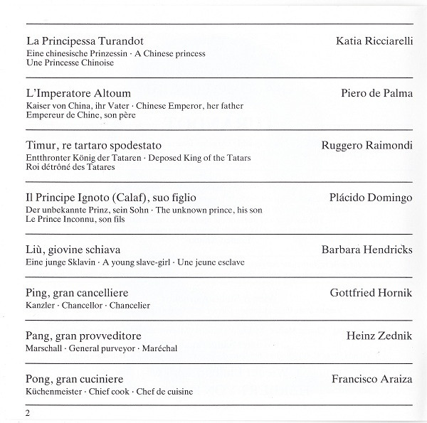 Giacomo Puccini , Katia Ricciarelli •  Placido Domingo •  Barbara Hendricks •  Ruggero Raimondi •  Wiener Philharmoniker •  Herbert Von Karajan - Turandot (Highlights • Querschnitt • Extraits • Brani Scelti) | Deutsche Grammophon (410 645-2) - 4