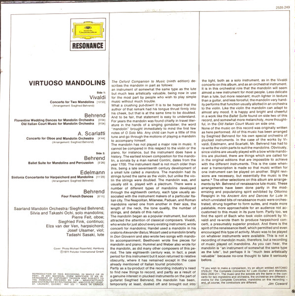 Antonio Vivaldi • Alessandro Scarlatti - Virtuoso Mandolins - Old Italian Court Dances | Deutsche Grammophon (2535 249) - 2