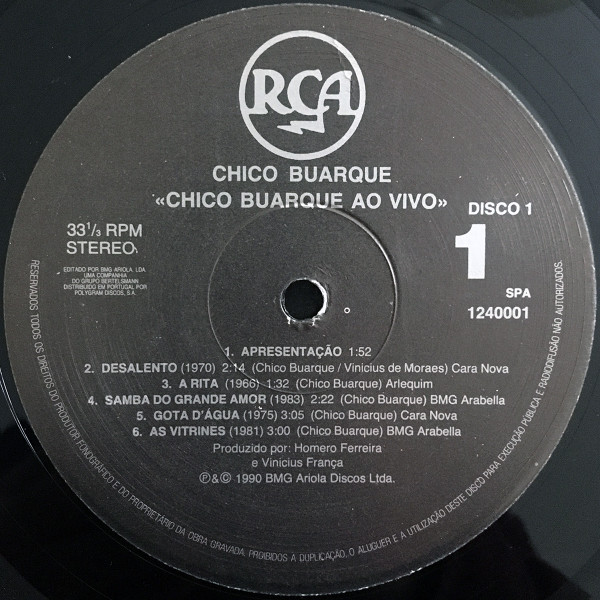 Chico Buarque - Chico Buarque Ao Vivo Paris - Le Zenith | RCA (1240001) - 4