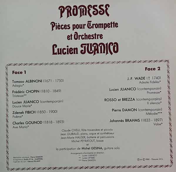 Lucien Juanico - Promesse (Pièces pour trompette et orchestre) | Disques S.E.L. (300 152) - 4