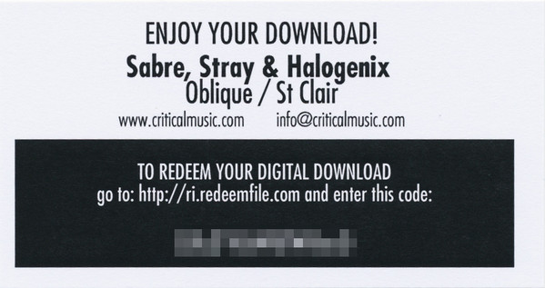 Sabre , Stray And Halogenix - Oblique / St. Clair | Critical Recordings (CRIT061) - 3 Sabre , Stray And Halogenix - Oblique / St. Clair | Critical Recordings (CRIT061) - 3