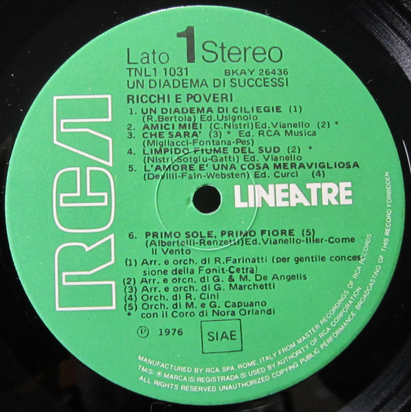 Ricchi E Poveri - Un Diadema Di Successi | RCA (TNL1-1031) - 3