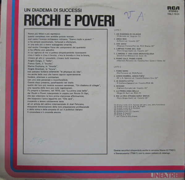 Ricchi E Poveri - Un Diadema Di Successi | RCA (TNL1-1031) - 2